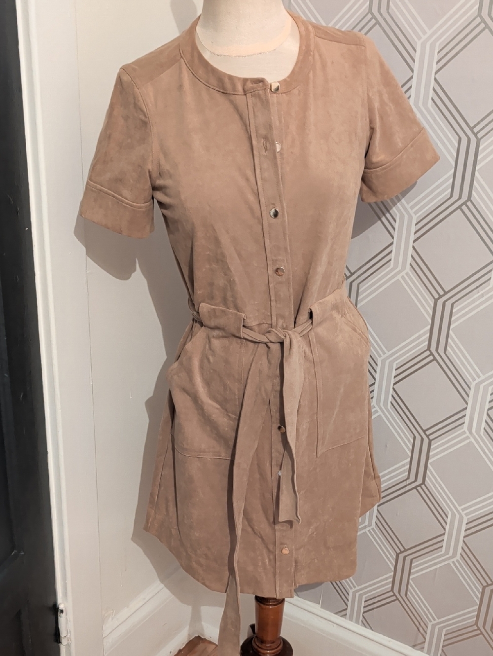 Banana Republic Taupe Suede Button-Front Mini Dress with Waist Tie